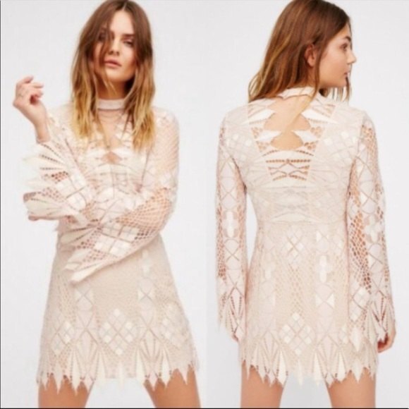 Free People Deco Lace Mini Dress in Ivory Combo 2 NWT - Picture 1 of 14
